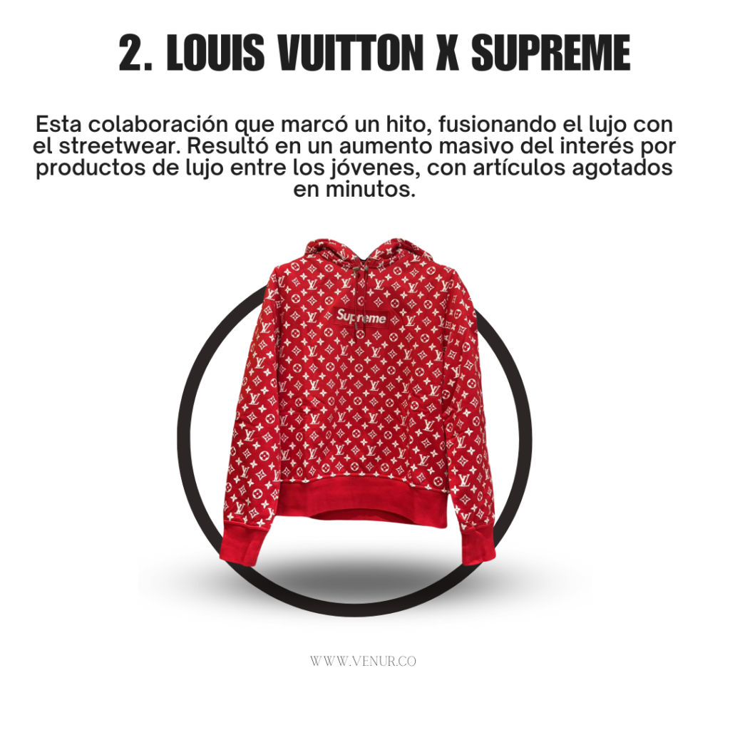 La colaboración entre Louis Vuitton y Supreme en 2017 realmente marcó un hito en la moda, fusionando el lujo con el estilo urbano. Esta colección incluyó una amplia gama de productos desde ropa hasta accesorios, y los precios variaron significativamente dependiendo del artículo. Por ejemplo, se informó que los precios de los sneakers oscilaban entre $833 y $1,258 USD, mientras que otros artículos como slippers y ropa también presentaban una variedad de precios dentro de este rango​ (Vogue Arabia)​​ (Goat)​. La colección fue altamente anticipada y se lanzó a nivel mundial en tiendas pop-up, lo que demostró el enorme interés y el éxito de la colaboración, caracterizada por la combinación de los icónicos logos y estilos de ambas marcas​ (Vogue Arabia)​.